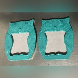 2 turquoise owl picture frames 5.5”x6.5”